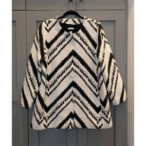 Chico's Chevron Black White Jacquard Jacket Coat Size 2 Large Old Money Artsy